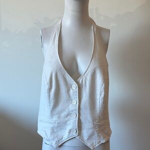 MKM Design Linen/Rayon Blend White Halter Blouse, Made in USA